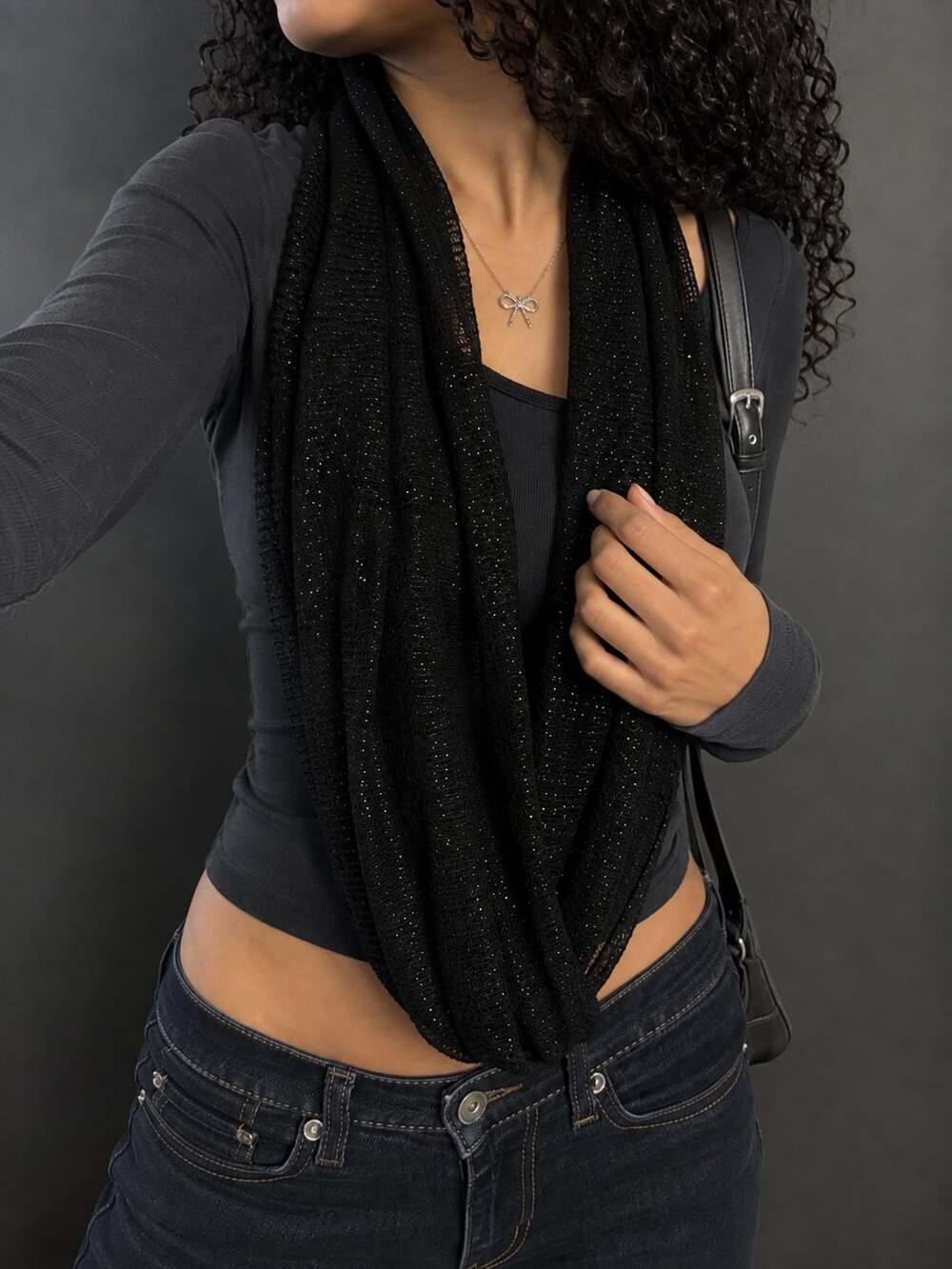 Charming Charlie Black Metallic Shimmer Infinity Scarf